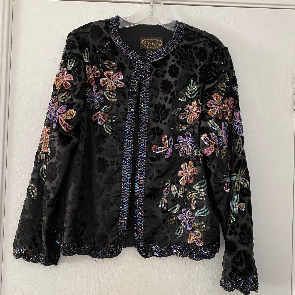 alex kim sequin embellished floral velvet burnout jacket (new)